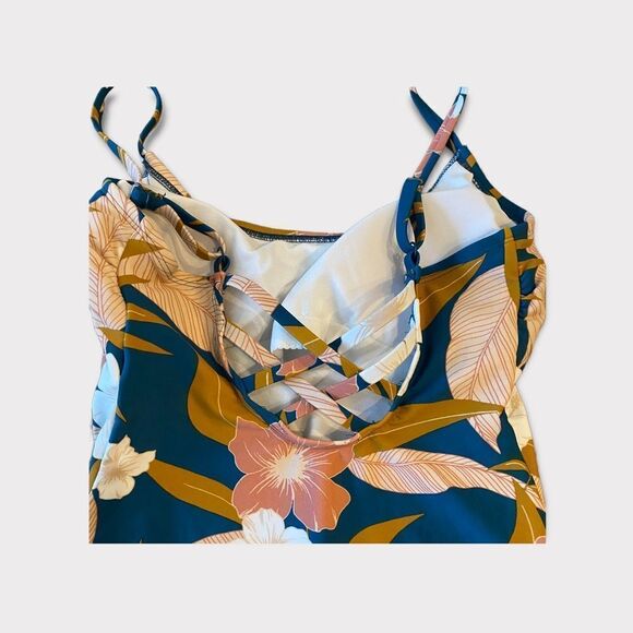 Floral Tropical One Piece Bathingsuit With Criss Cross Open Back - Picture 6 of 9